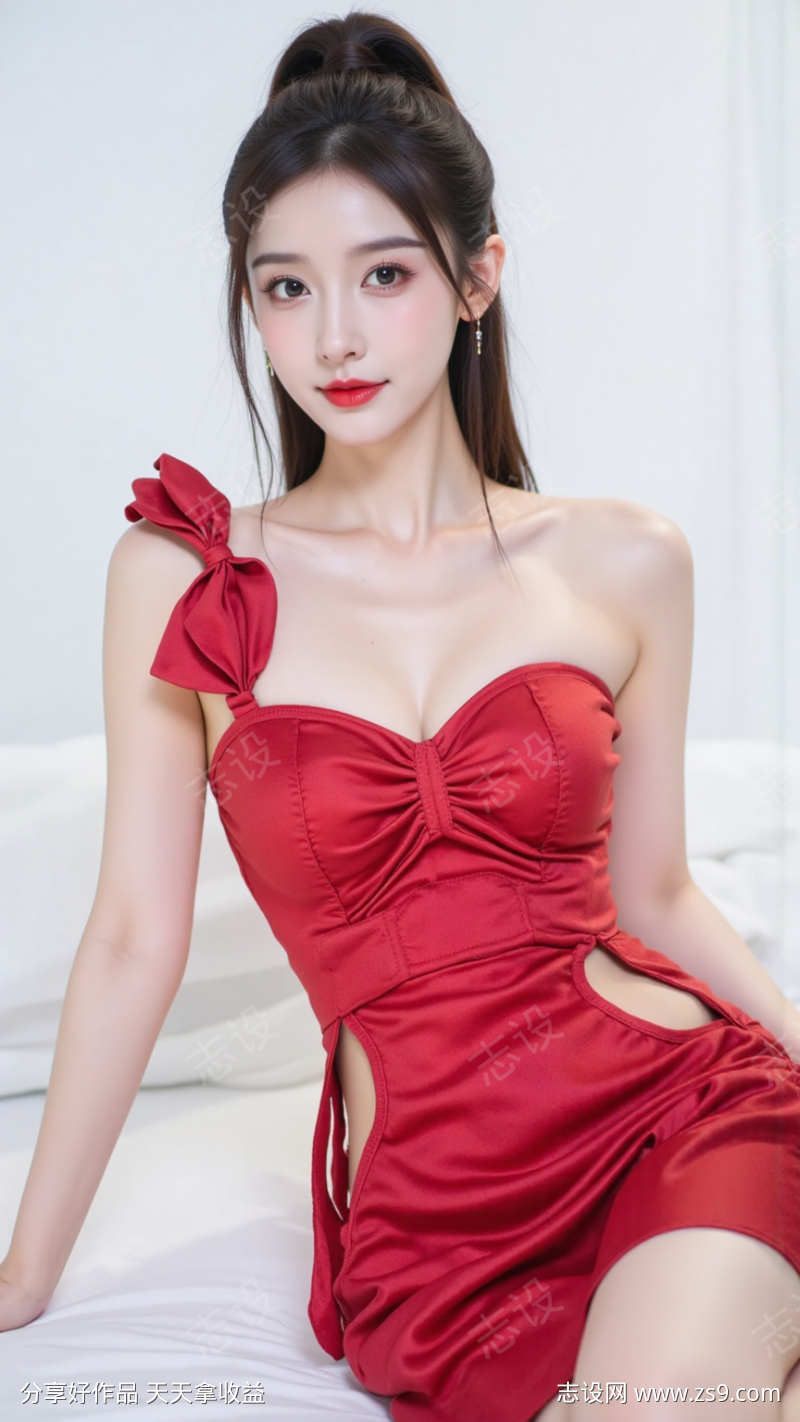 穿红裙的美女模特