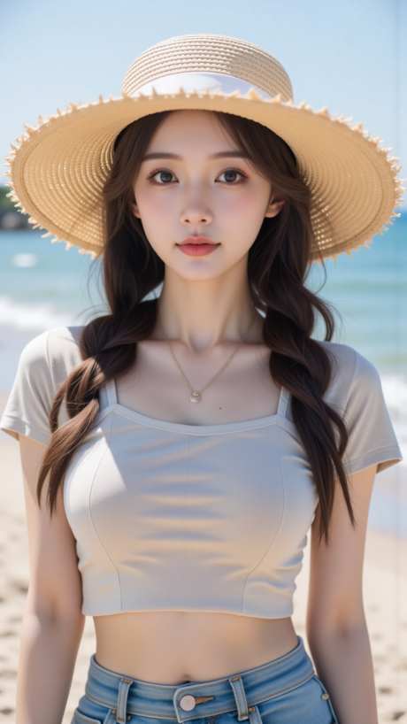 海边头戴草帽美女_AI图片下载_euler采样_864X1536像素-摄影,模特,美女-作品编号:2025072314304272-志设