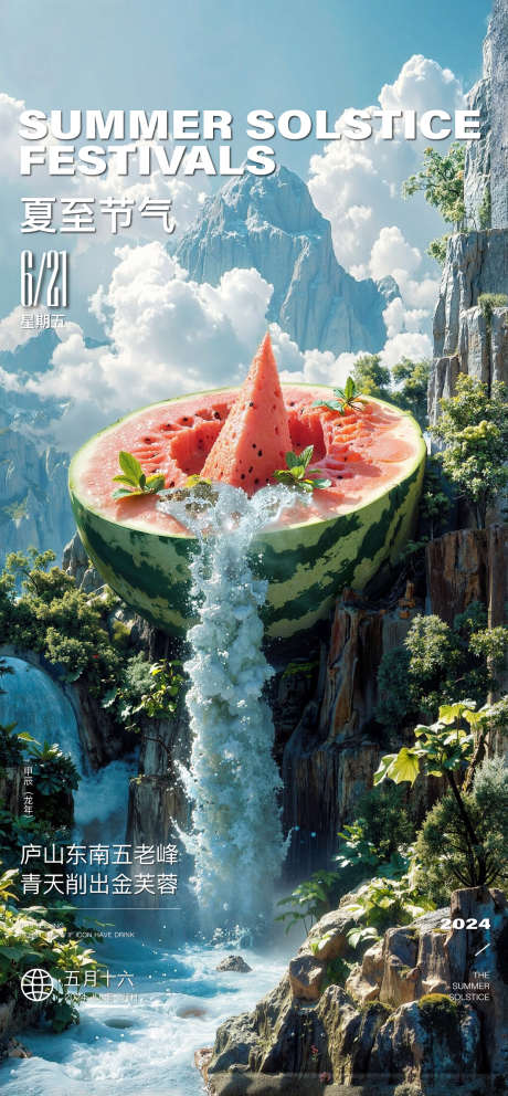 夏至节气西瓜海报_源文件下载_AI格式_1242X2679像素-瀑布,海报,西瓜-作品编号:2025072414094073-志设-zs9.com