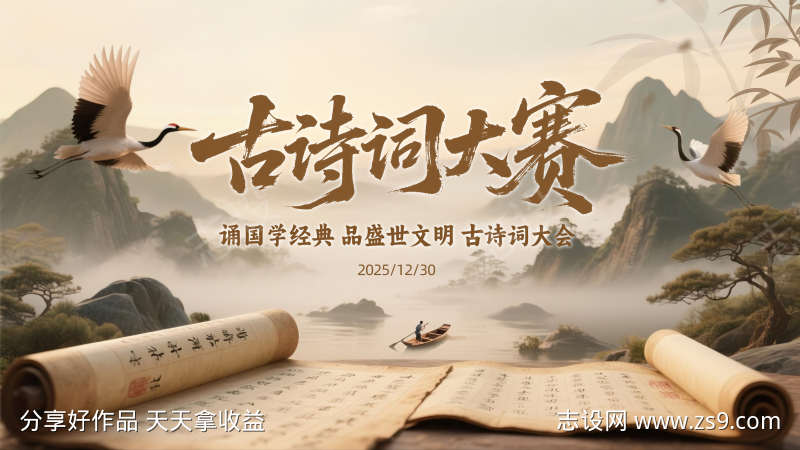 古诗词大赛古风背景板