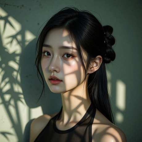 竹影少女写实_AI图片下载_euler采样_1024X1024像素-墨绿竹影,文静清澈,东方诗意-作品编号:2025072908034893-志设-zs9.com