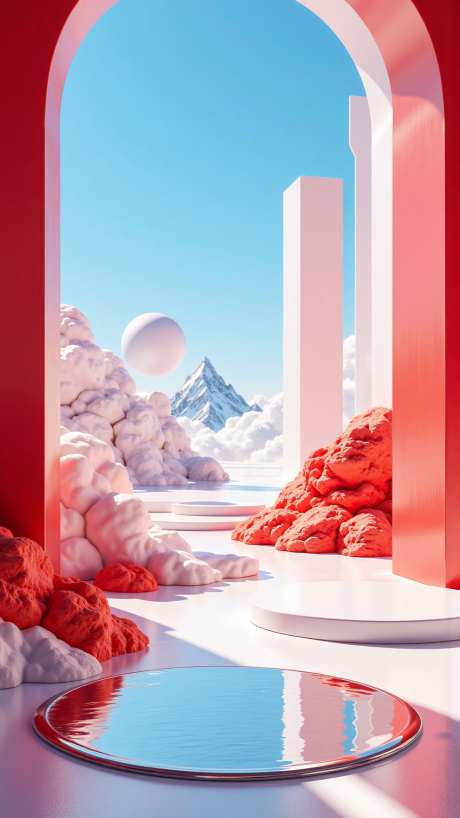 红色电商产品海报展台背景_AI图片下载_euler采样_864X1536像素-护肤,美妆,背景-作品编号:2025072908048452-志设-zs9.com