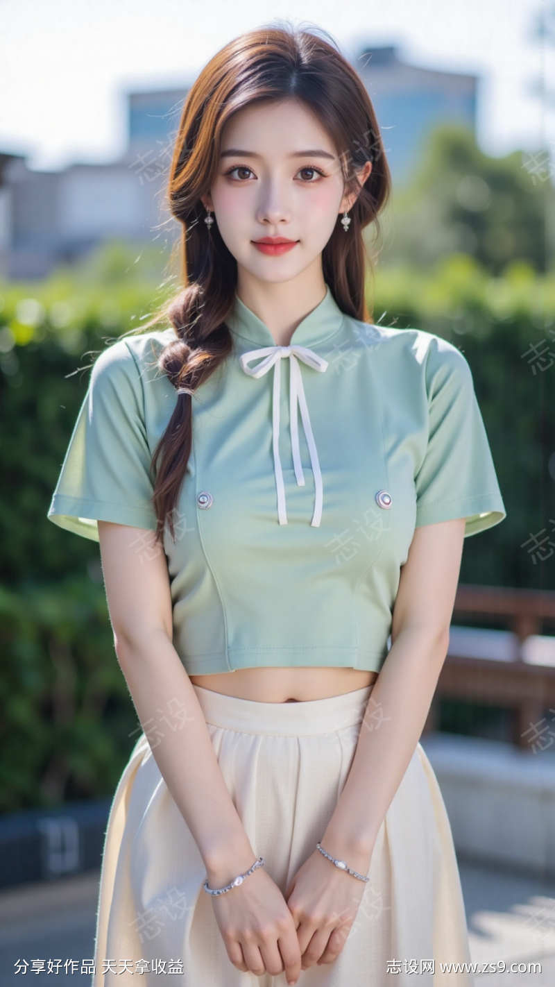 清新可爱麻花辫美女照片