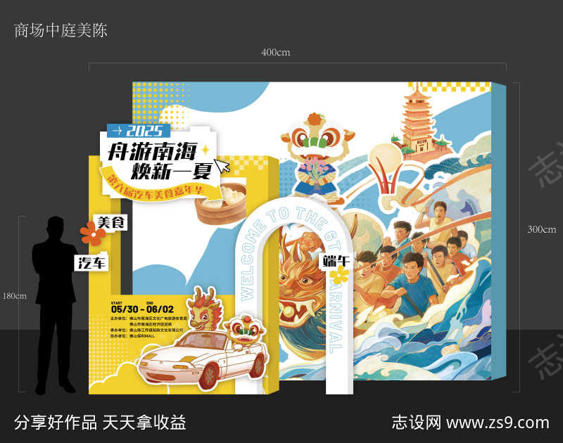 插画佛山汽车美食活动美陈布置