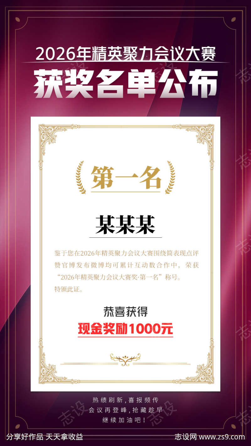 荣誉证书排名名单获奖证书海报