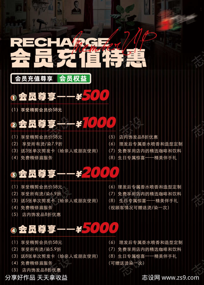 复古暗黑系理发店会员充值价格详情单页