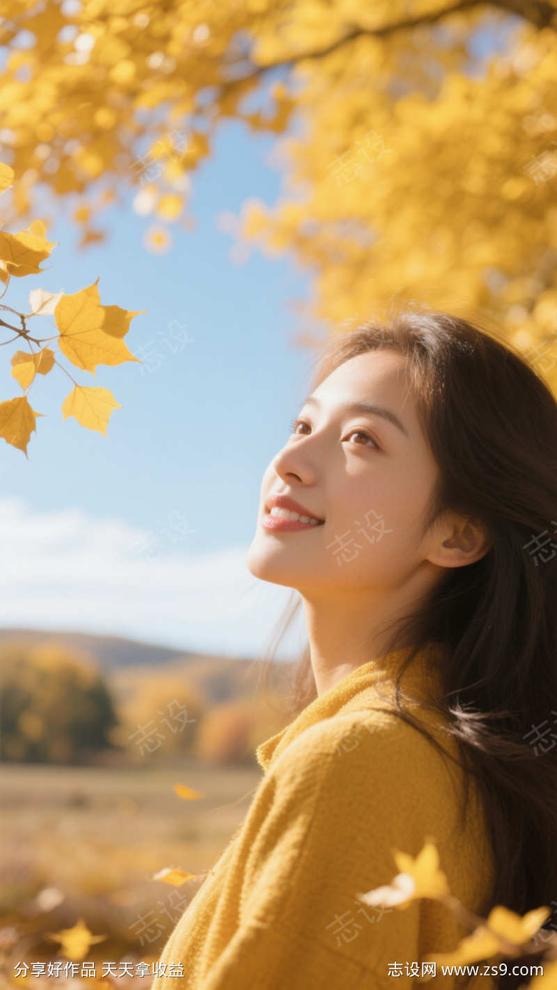 秋天里微笑的女孩