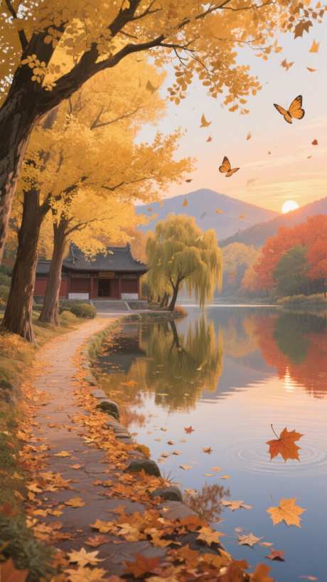 秋天的古寺_AI图片下载_采样_1152X2048像素-河流,古寺,寺庙-作品编号:2025073108578343-志设-zs9.com