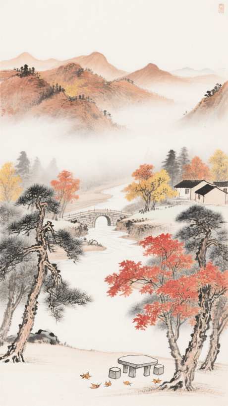 中国风秋天插画_AI图片下载_采样_1152X2048像素-扁平,枫叶,AI-作品编号:2025080111307039-志设-zs9.com