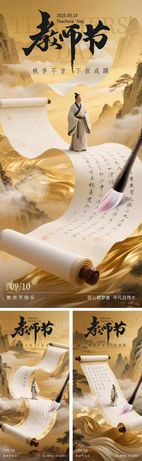教师节中式卷轴插画海报_源文件下载_PSD格式_1200X3882像素-高级,中国风,古风-作品编号:2025080310074823-志设