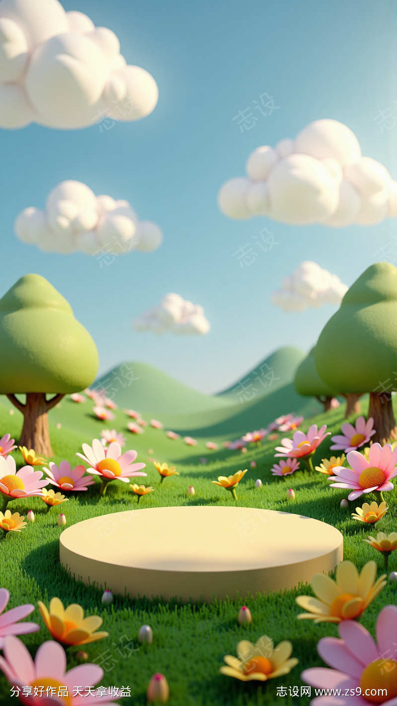 绿色清新电商产品C4D风格海报背景