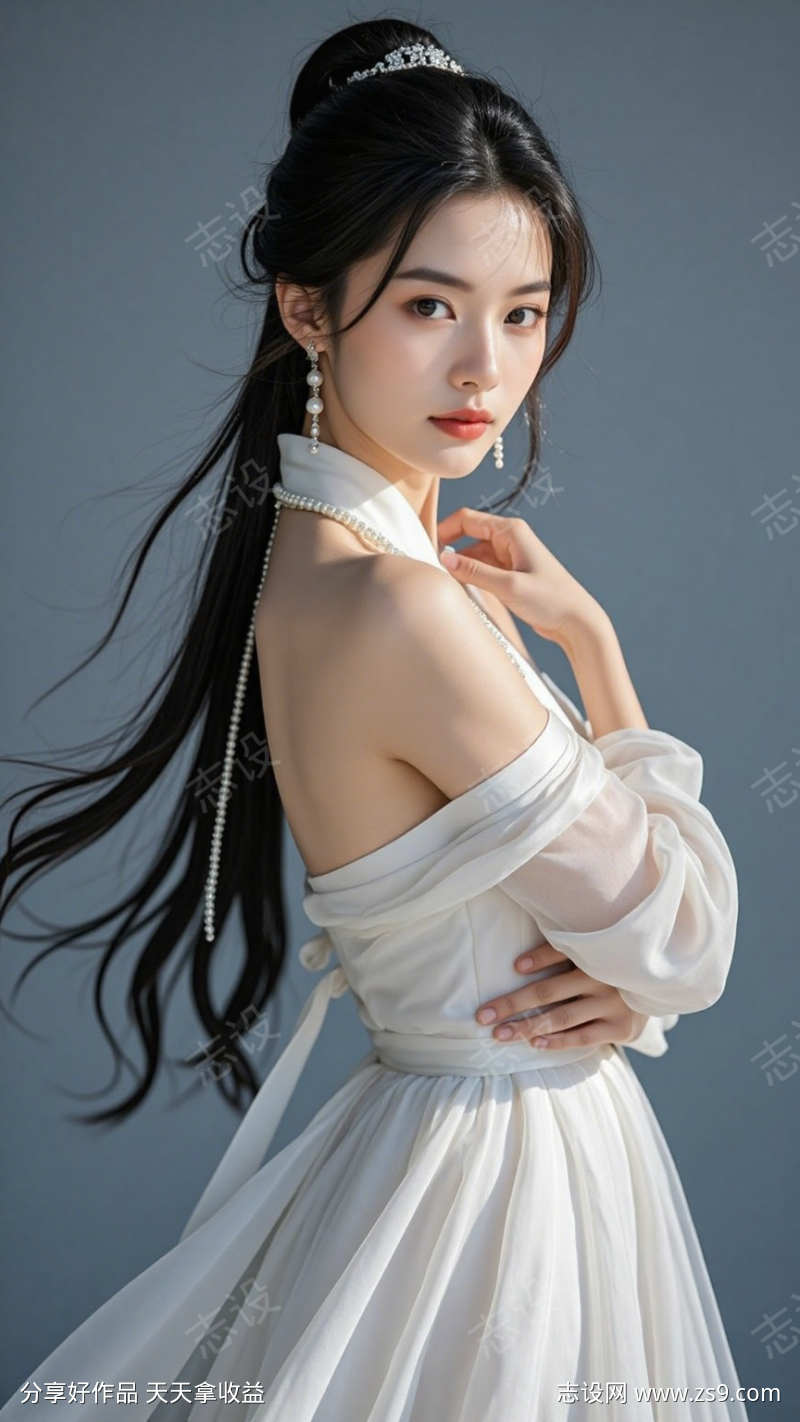 长发美女模特侧身写实摄影