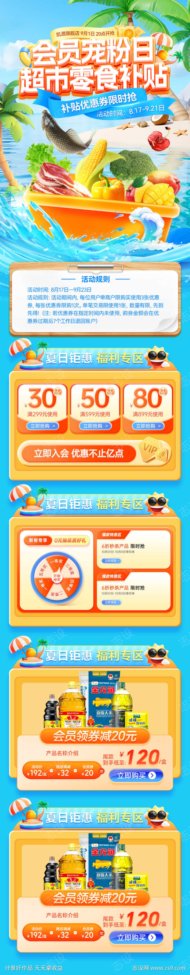 超市会员日宠粉夏日水果生鲜果蔬粮油优惠券