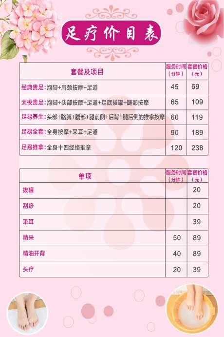足疗价目表海报素材_源文件下载_CDR格式_2000X3000像素-精油,美容疗程,按摩-作品编号:2025080316425062-志设-zs9.com