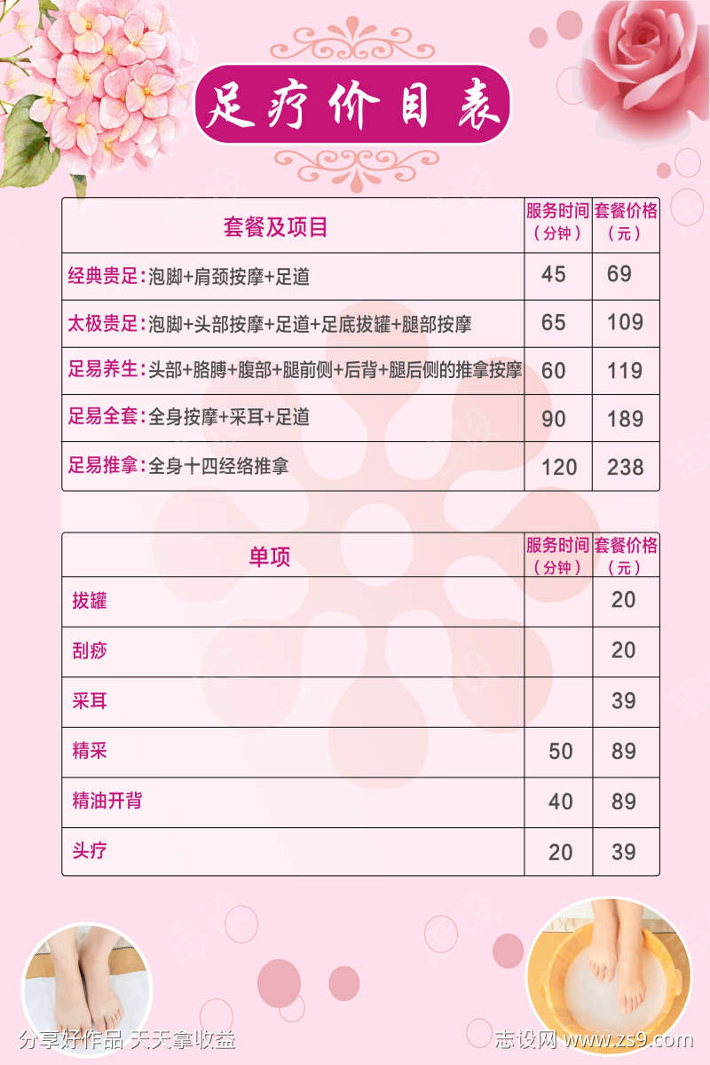 足疗价目表海报素材