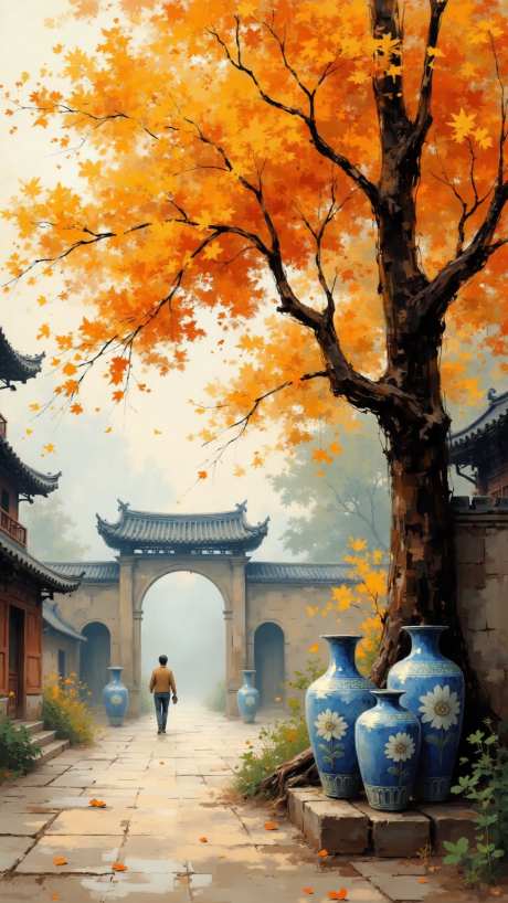 金黄树秋天意境海报_AI图片下载_dpmpp_2m采样_864X1536像素-插画,国潮,建筑-作品编号:2025080517313438-志设-zs9.com