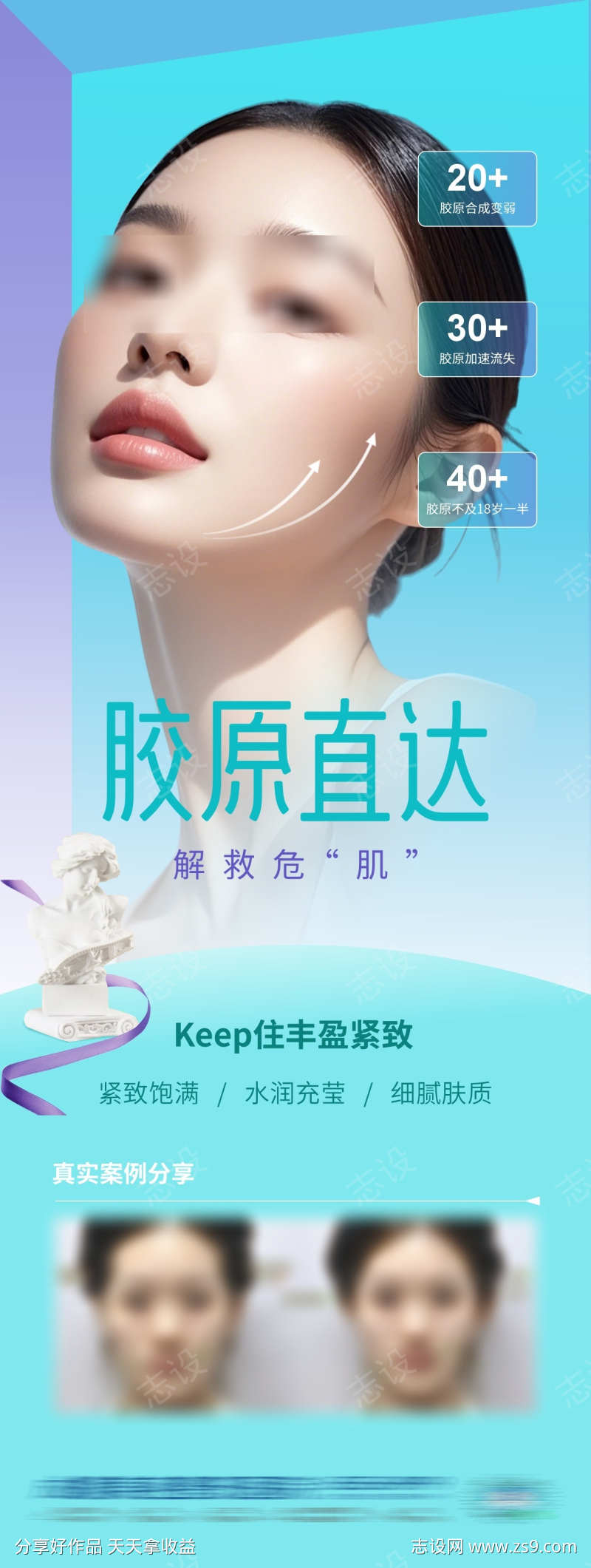 医美胶原蛋白直补抗衰案例创意海报