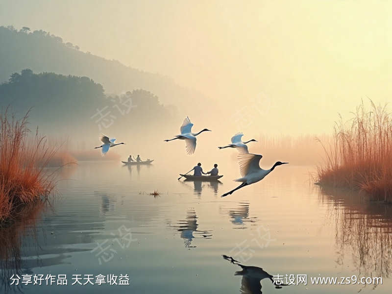秋天湿地候鸟秋归