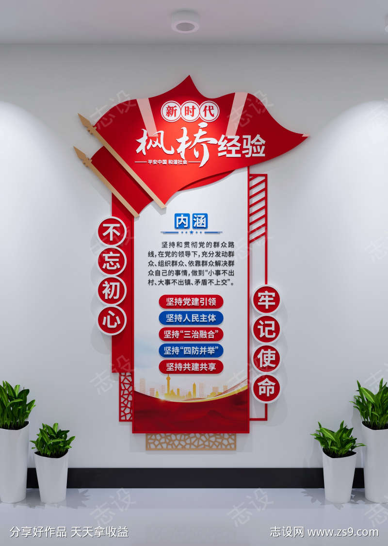 竖版新时代枫桥经验公安标语警营文化墙