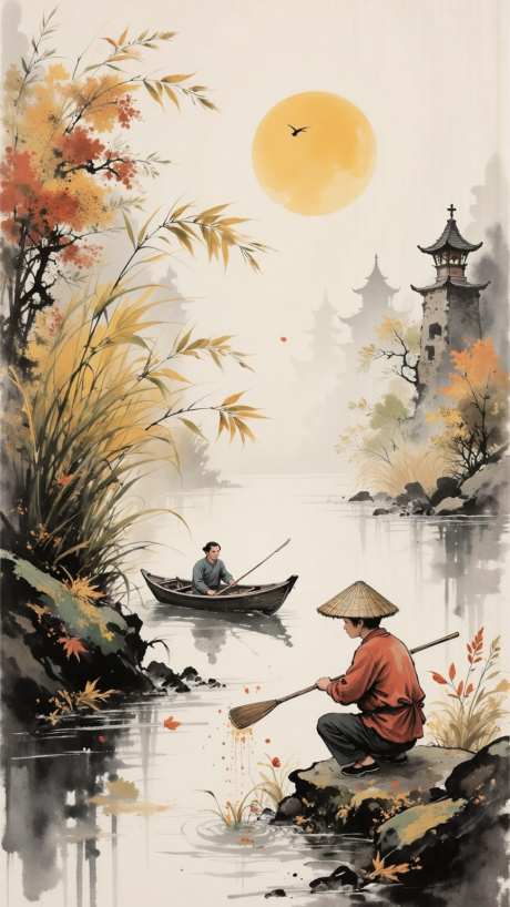 国潮水墨风秋天秋季插画海报背景_AI图片下载_dpmpp_2m采样_864X1536像素-海报,水墨,秋季-作品编号:2025080708584166-志设-zs9.com