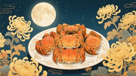 秋日菊花大闸蟹插画_AI图片下载_采样_2048X1152像素-国潮,大闸蟹,菊花-作品编号:2025080708586024-志.设˰网