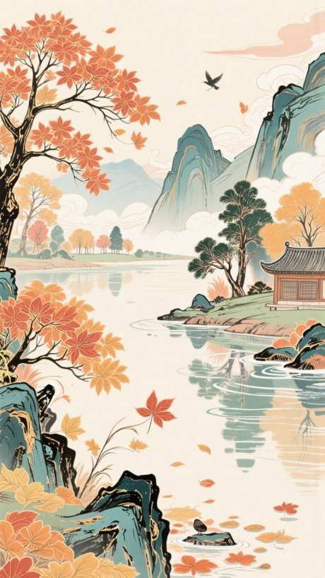 秋天秋季国潮水墨风格插画_AI图片下载_dpmpp_2m采样_864X1536像素-水墨风格,国潮,秋季-作品编号:2025080709229265-志设-zs9.com