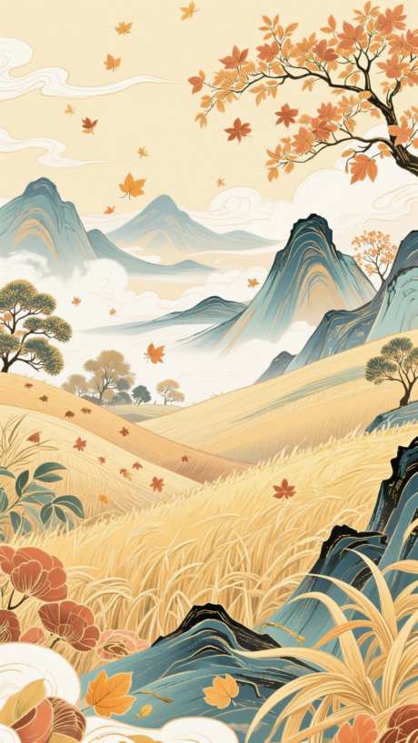 中国风秋季秋天山水插画海报_AI图片下载_dpmpp_2m采样_864X1536像素-插画,丰收,秋天-作品编号:2025080710422221-志设-zs9.com