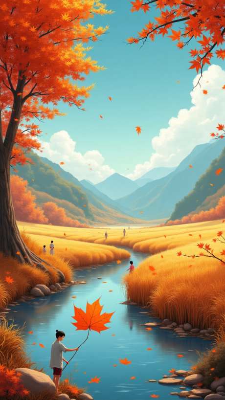 秋天立秋插画海报_AI图片下载_euler采样_864X1536像素-蓝天白云,秋天海报,立秋海报-作品编号:2025080711363586-志设-zs9.com