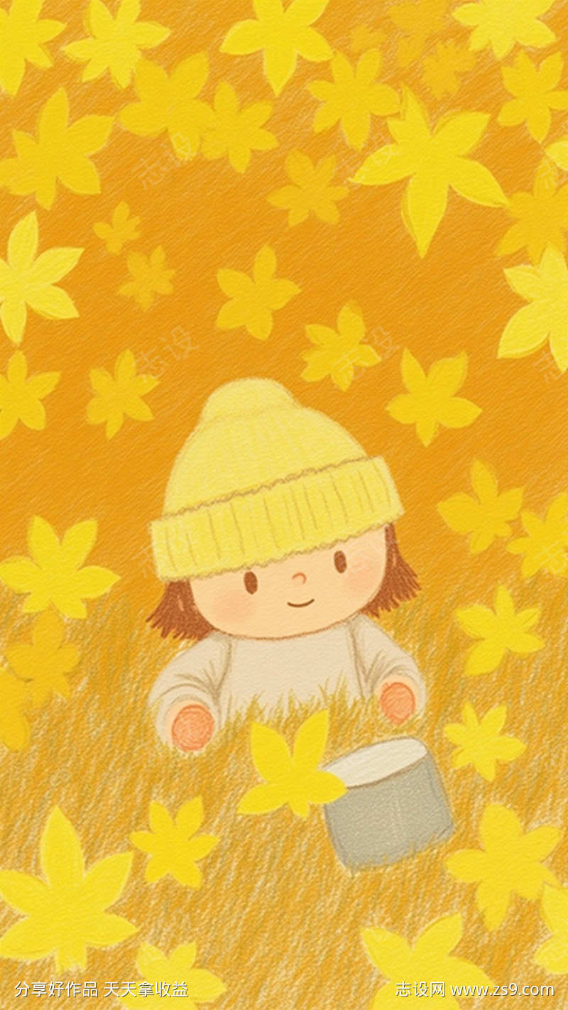 秋季童趣插画