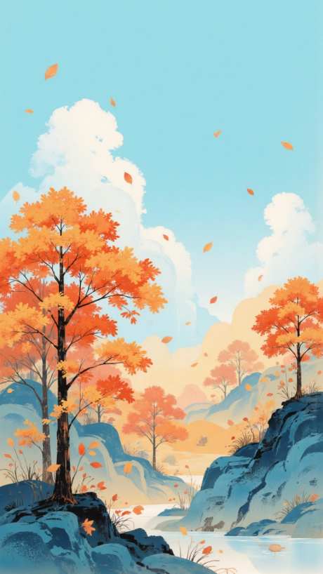 清新国潮秋天山水插画海报_AI图片下载_dpmpp_2m采样_864X1536像素-插画,山水,秋天-作品编号:2025080715068462-志设-zs9.com