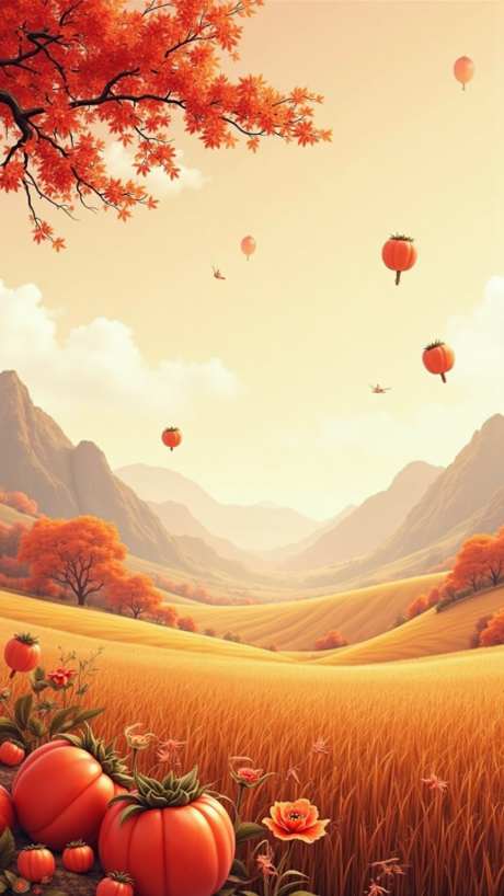 秋天插画美景_AI图片下载_euler采样_864X1536像素-喜悦,丰收,麦田-作品编号:2025080809437285-志设-zs9.com