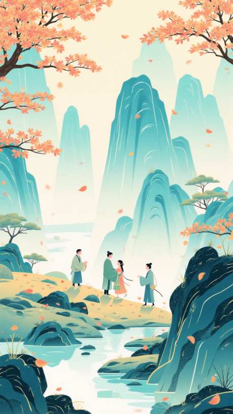 新中式扁平插画秋季海报_AI图片下载_euler采样_864X1536像素-意境感,秋天,扁平插画-作品编号:2025080811365937-志设-zs9.com