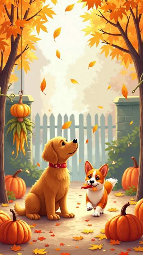 秋风落叶萌宠相伴插画_AI图片下载_lms采样_864X1536像素-动物,手机屏保图,海报图-作品编号:2025080916453973-志·设ˉ网
