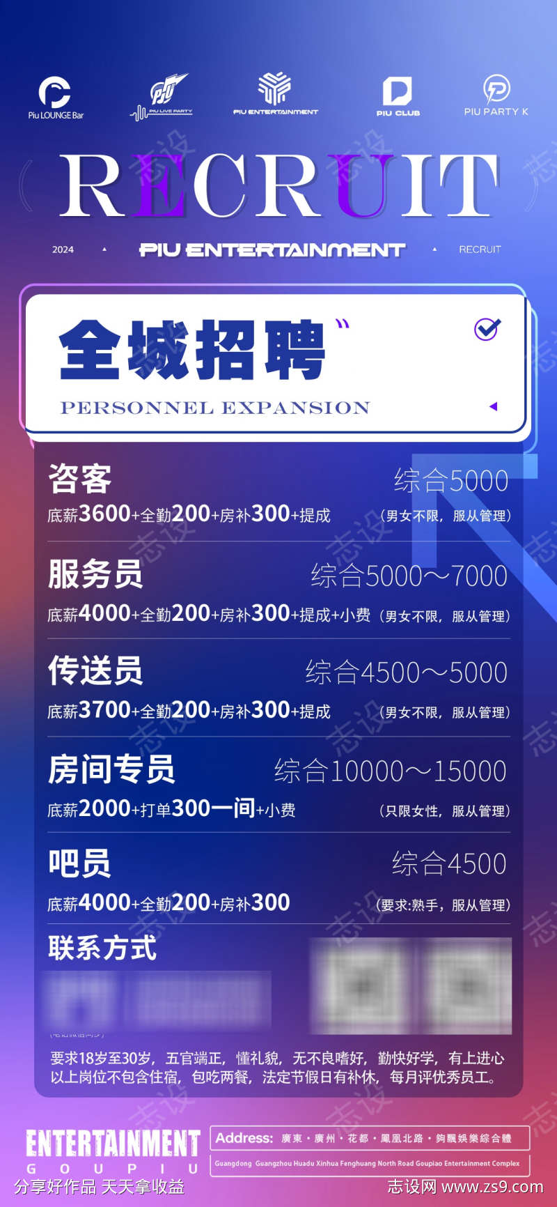 酒吧夜店招聘海报