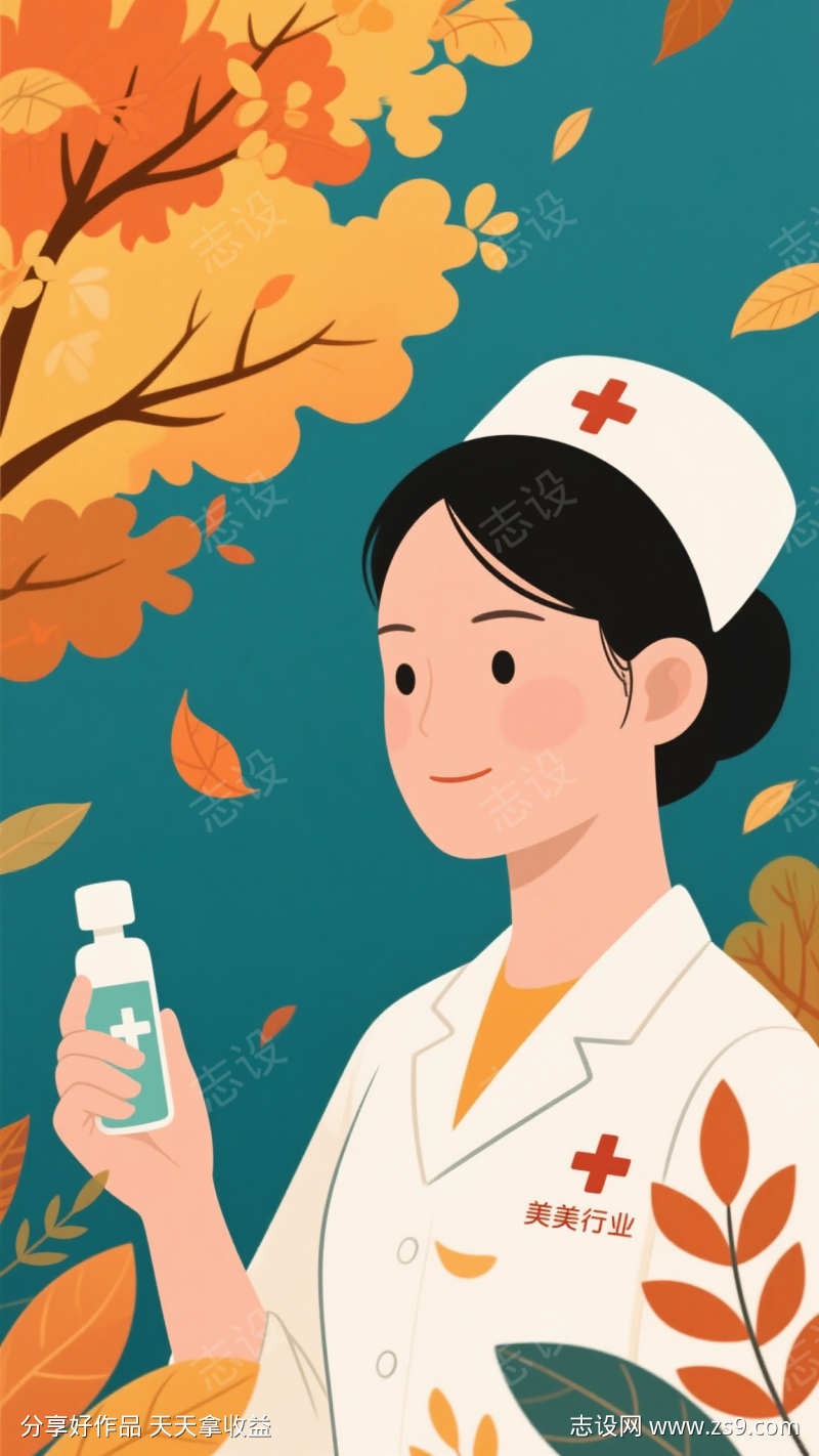 医美秋日插画