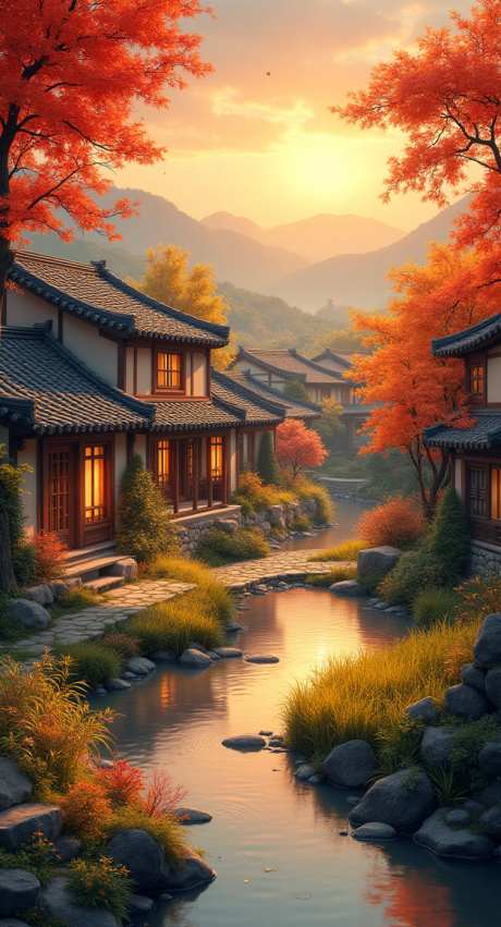 秋天夕阳红叶_AI图片下载_采样_752X1392像素-远山,庭院,插画-作品编号:2025081208079152-志设-zs9.com