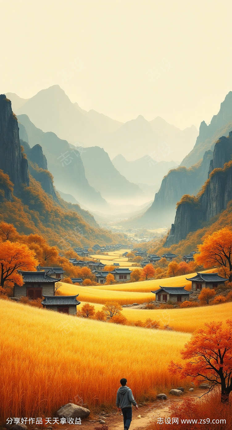 大山村落稻田素材