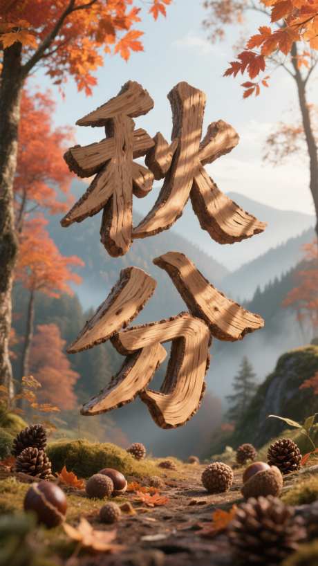 秋分AI海报_AI图片下载_采样_1152X2048像素-AI,光影,木质文字-作品编号:2025081215594992-志设-zs9.com