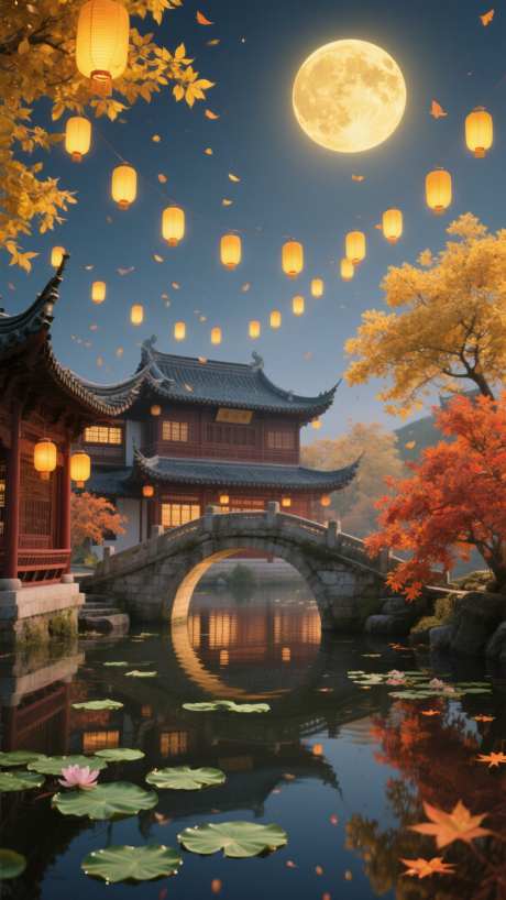 中国风秋季秋天中秋插画海报_AI图片下载_采样_1152X2048像素-插画,中秋,秋天-作品编号:2025081216006056-志设-zs9.com