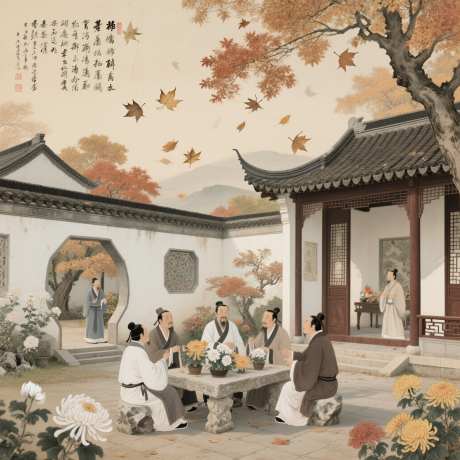 秋季赏菊品诗_AI图片下载_采样_2048X2048像素-品诗,庭院,古典-作品编号:2025081216373004-志设-zs9.com
