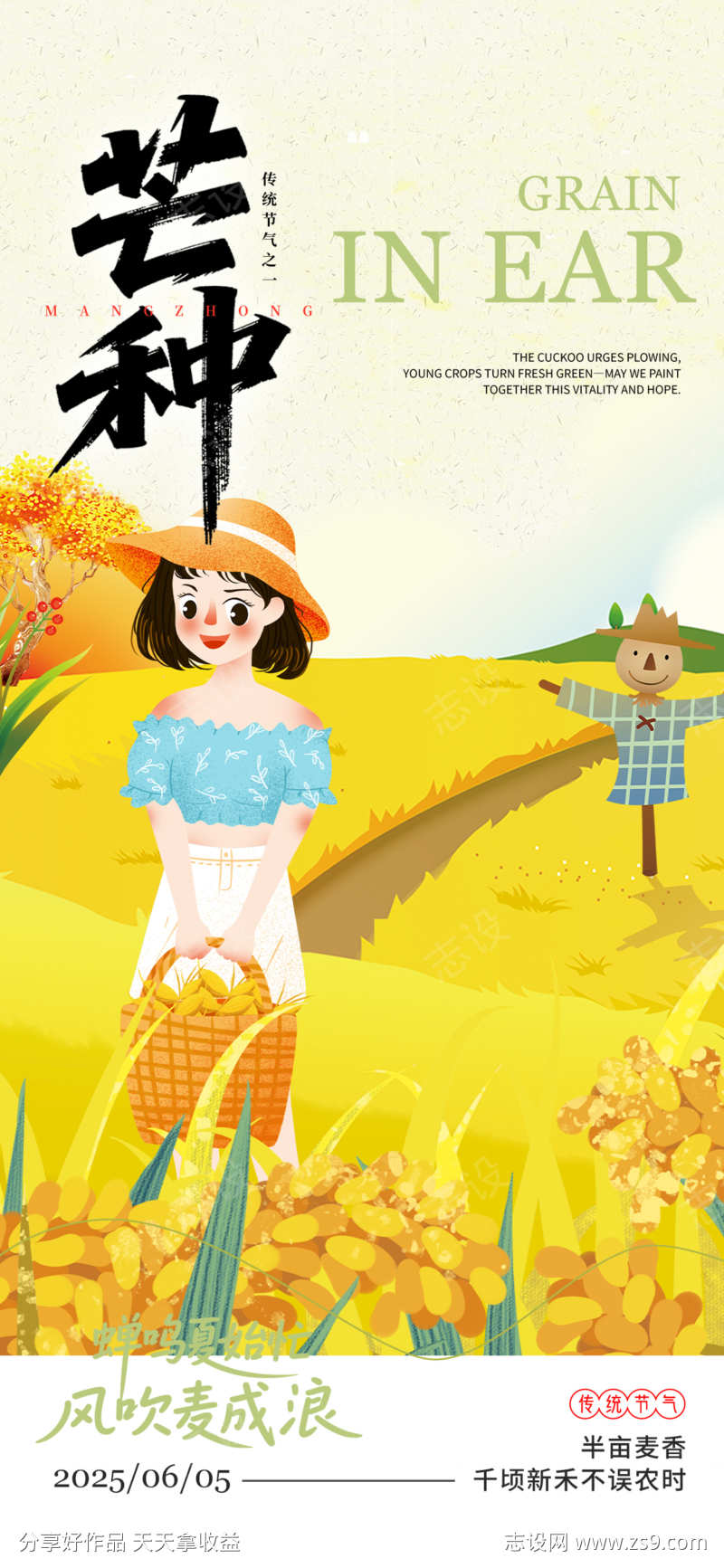 传统二十四节气芒种宣传海报