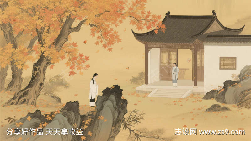 秋日中式有意境的插画