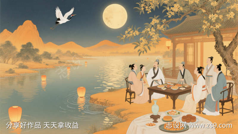 中秋佳节文人雅士赏月