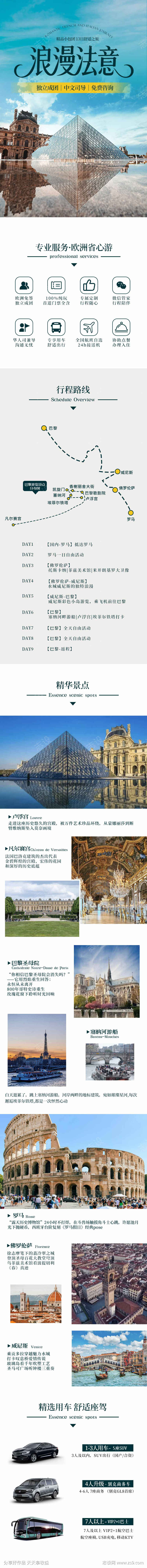 浪漫法意出国旅游行程详情长图