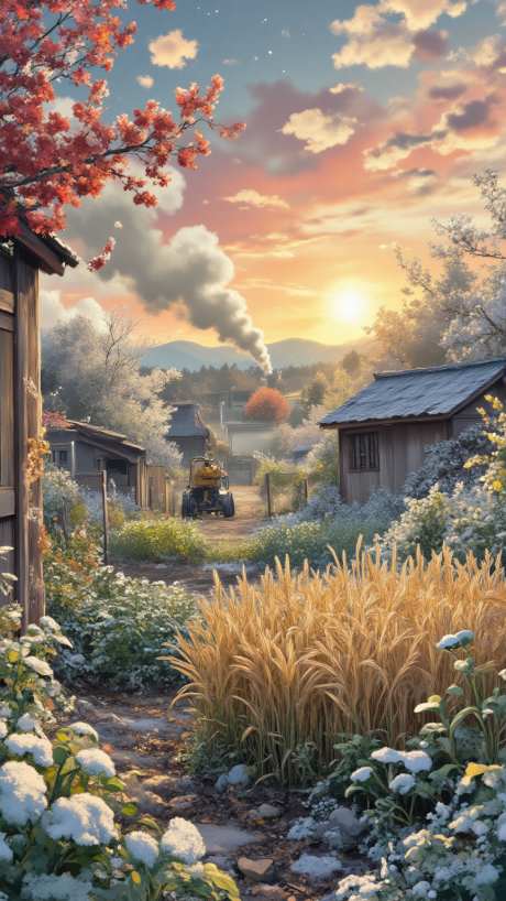 秋日黄昏美景_AI图片下载_euler采样_864X1536像素-宫崎骏,国风,黄昏-作品编号:2025081610204922-志设-zs9.com