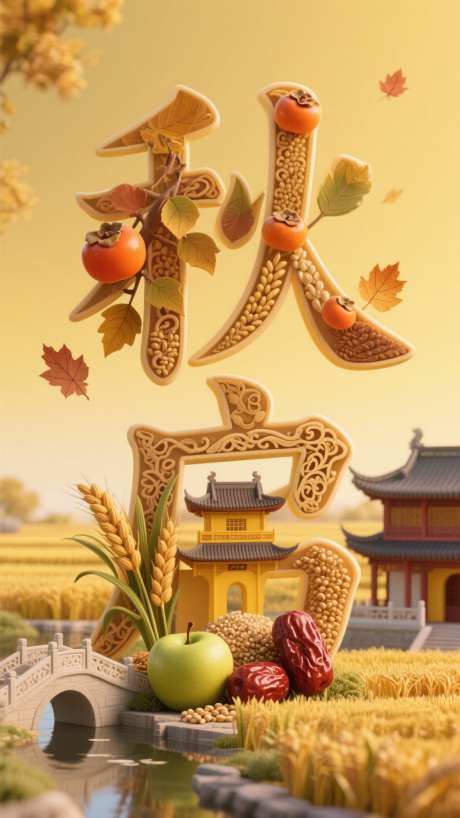秋收好时节_AI图片下载_采样_1152X2048像素-诗意,古风,立体字-作品编号:2025081808492068-志设