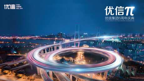 城市夜景六周年海报主视觉道路创意