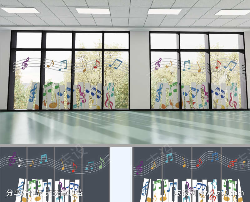 学校音乐音符玻璃墙