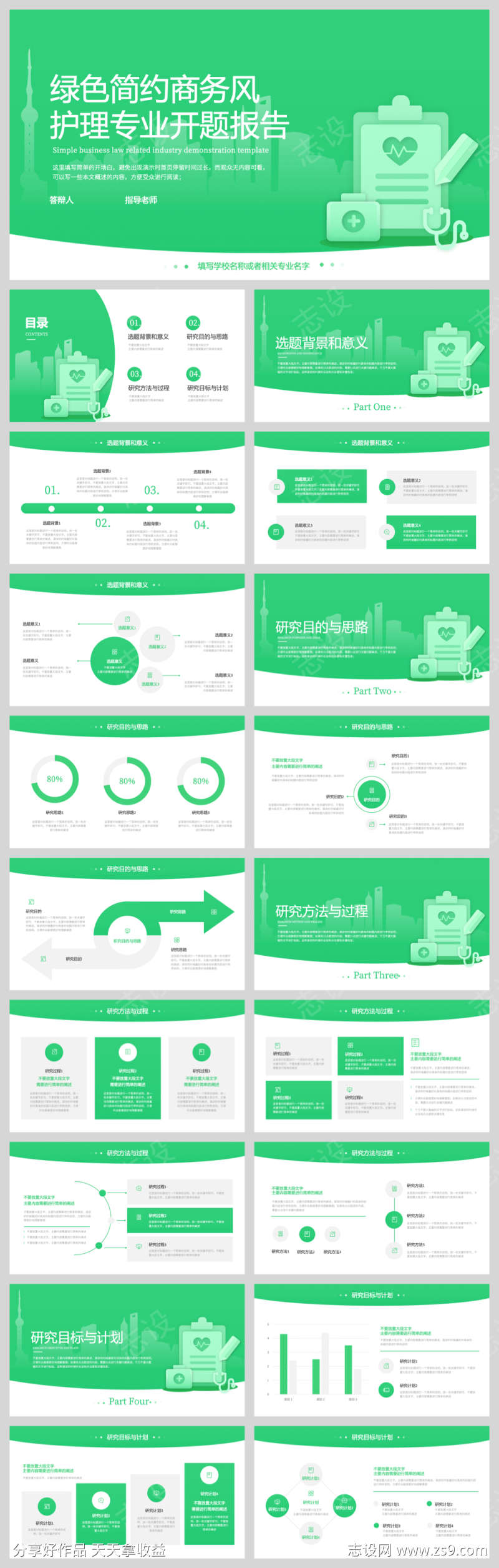 绿色简约护理专业开题报告模板