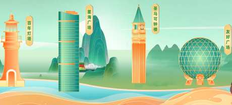 大连国潮地标建筑主画面_源文件下载_PSD格式_17000X1417像素-旅游,主画面,建筑-作品编号:2025082017179121-志˜设′网